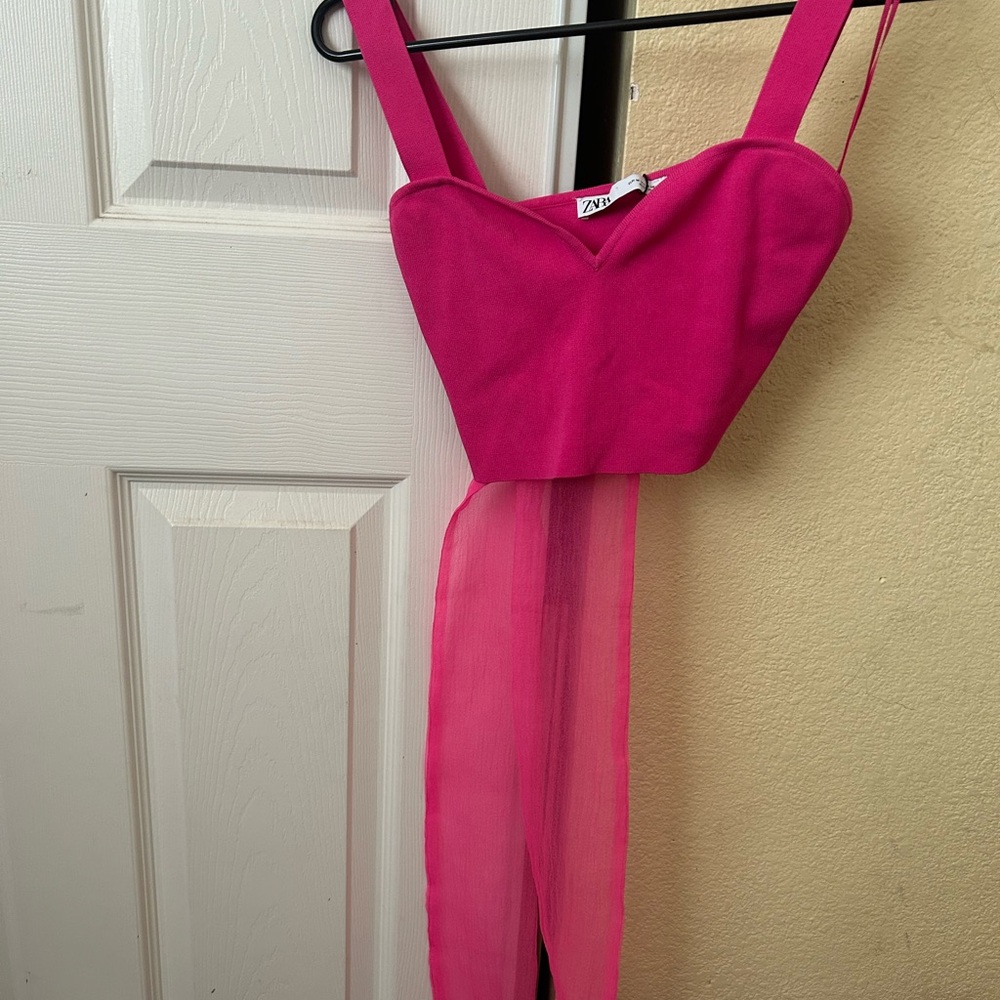Zara Fuchsia Strapless Bustier Top with Sheer Sash